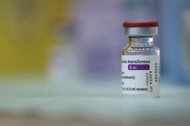 A vial of the Oxford-AstraZeneca vaccine against COVID-19 at a hospital in Sofia, Bulgarian.